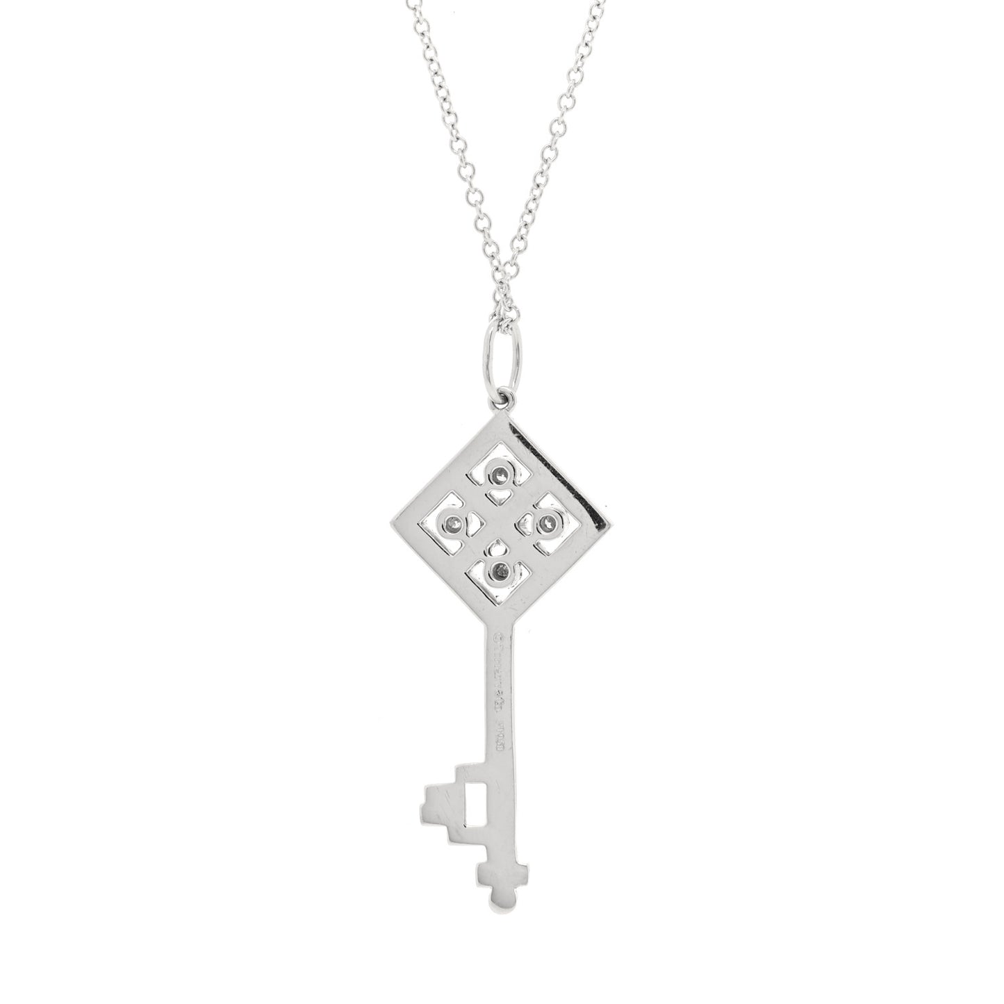 Platinum Diamond Small Checkerboard Key Pendant Necklace