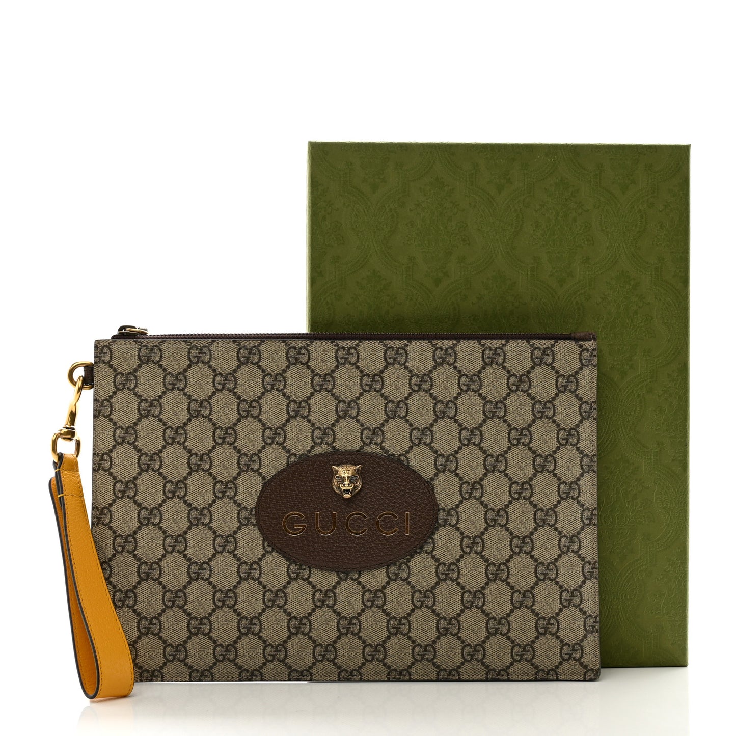 GG Supreme Monogram Neo Vintage Zip Wristlet Pouch Beige New Acero Crop