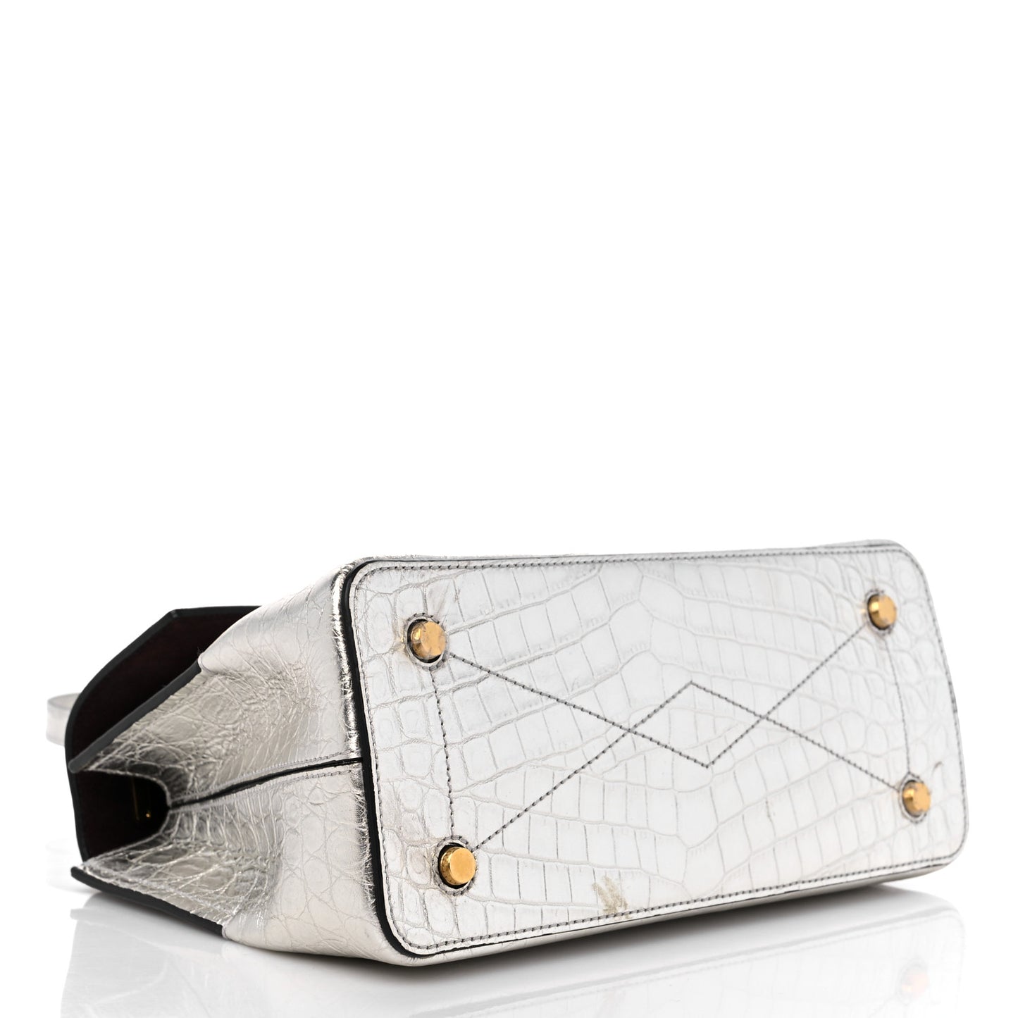 Metallic Calfskin Crocodile Embossed Mini Seaton Silver