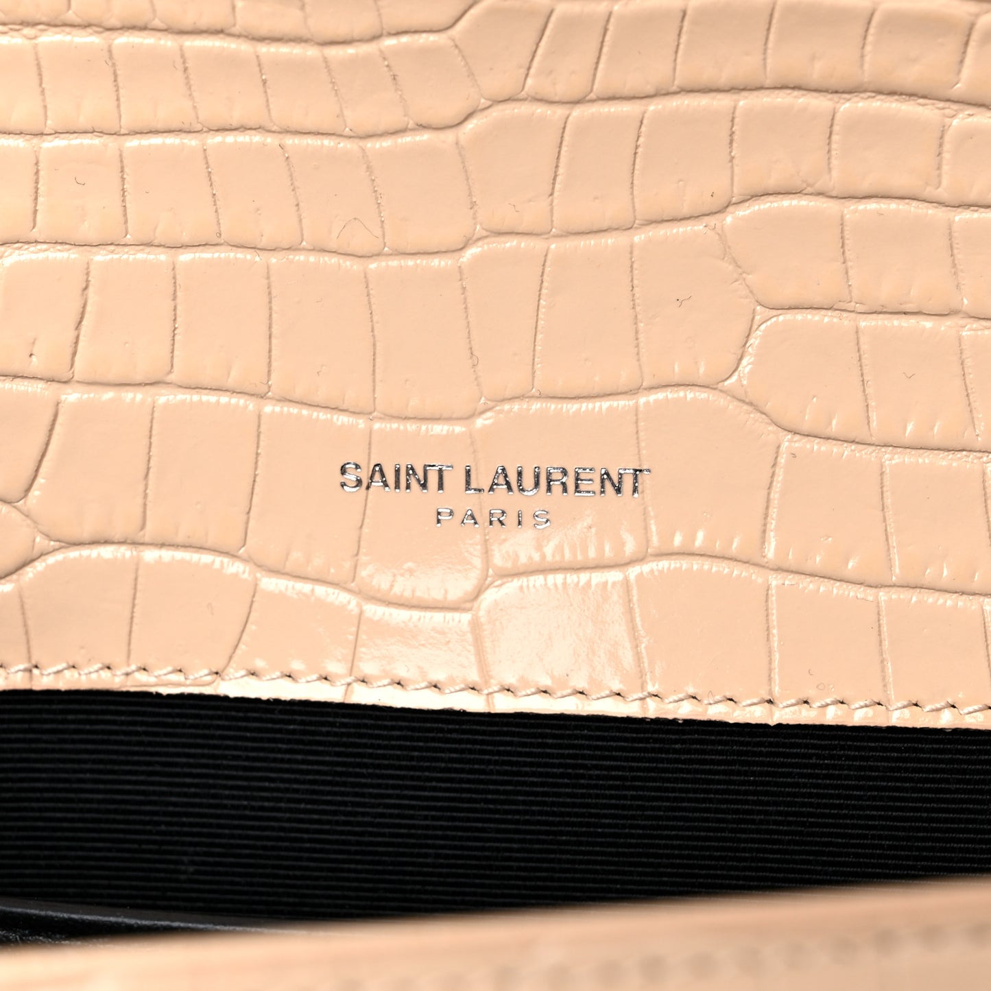 Calfskin Crocodile Embossed Medium Classic Monogram Kate Tassel Satchel Nude Powder