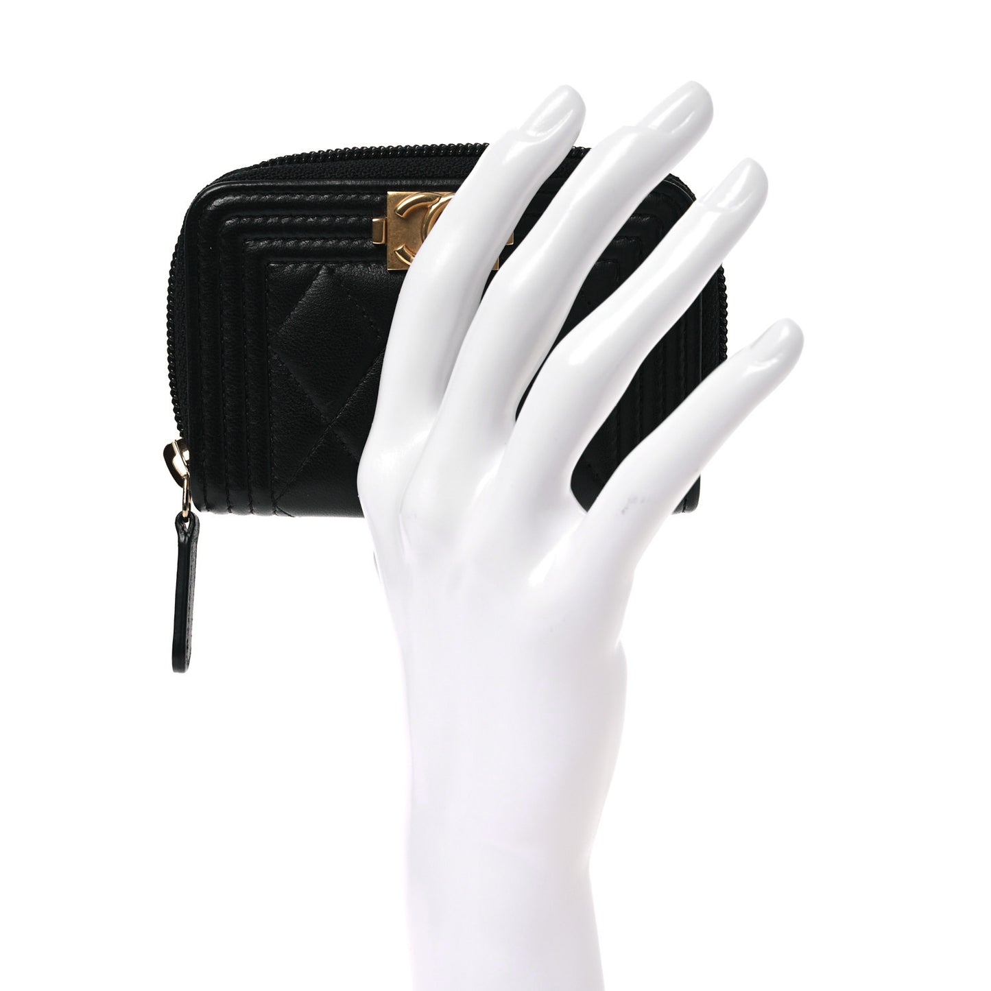 Lambskin Quilted Zip Around Boy Coin Purse Wallet Black