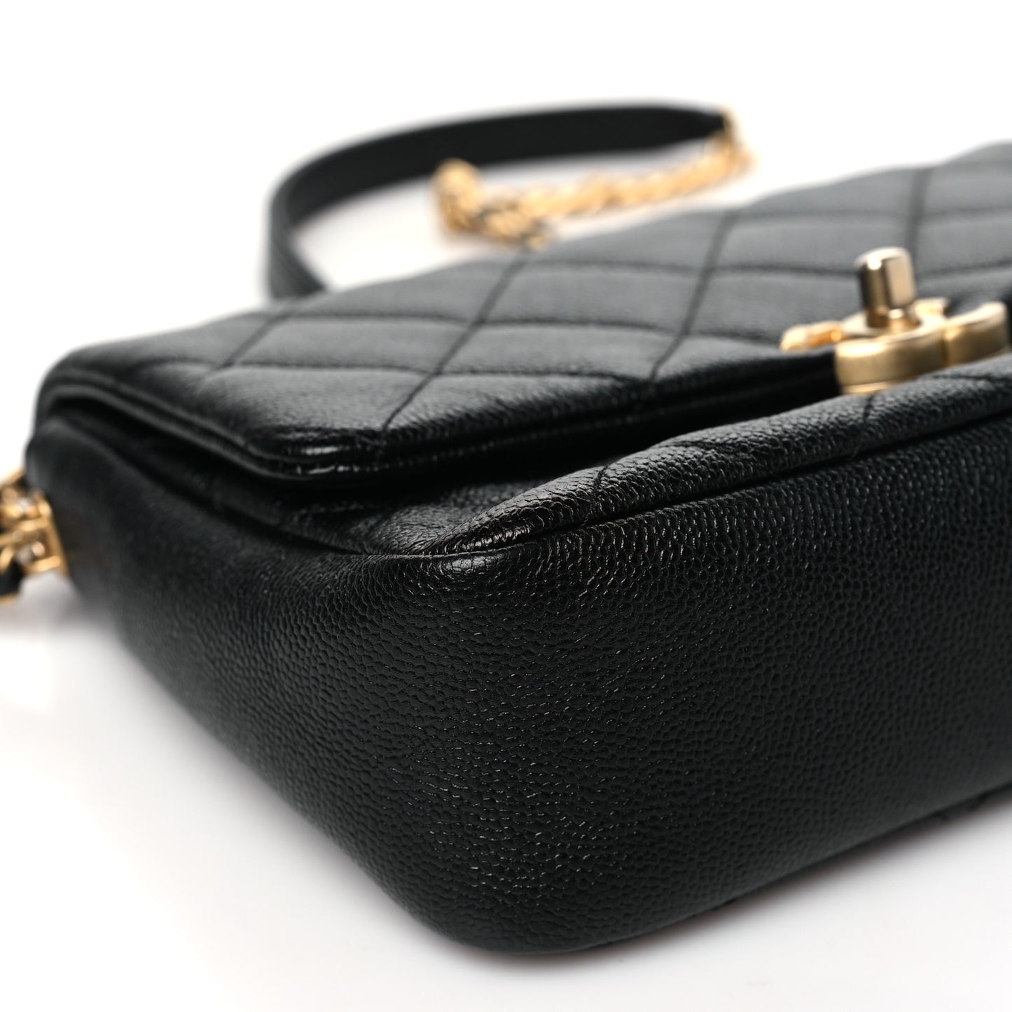 Shiny Caviar Quilted Small Chain Melody Flap Black