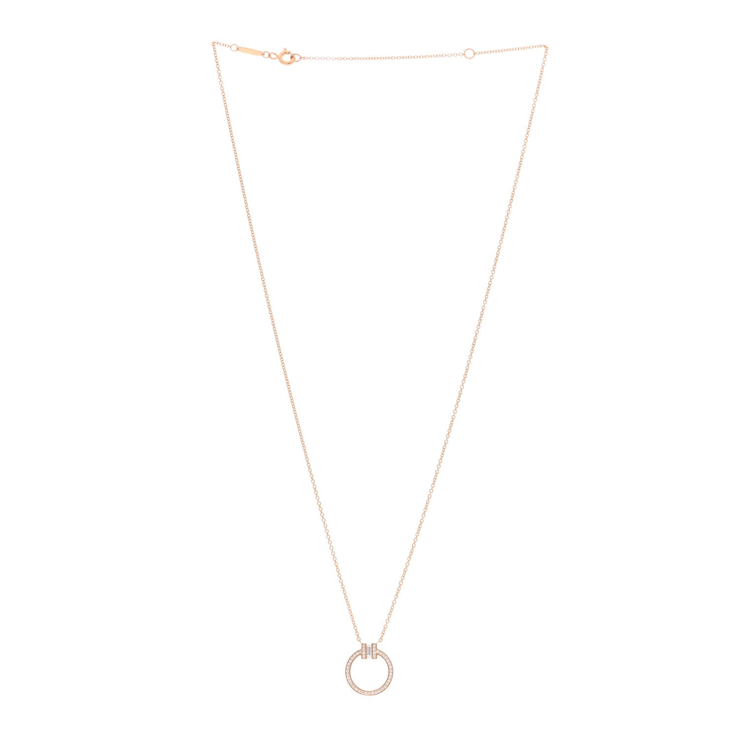Tiffany 18K Rose Gold Diamond T Circle Pendant Necklace 3 of 4