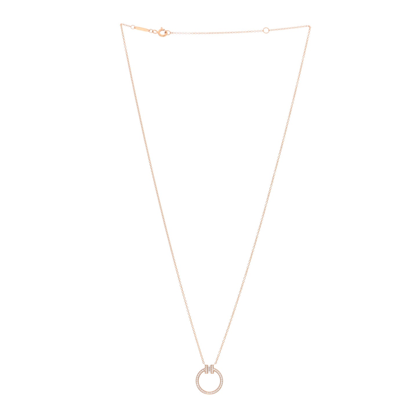 18K Rose Gold Diamond T Circle Pendant Necklace