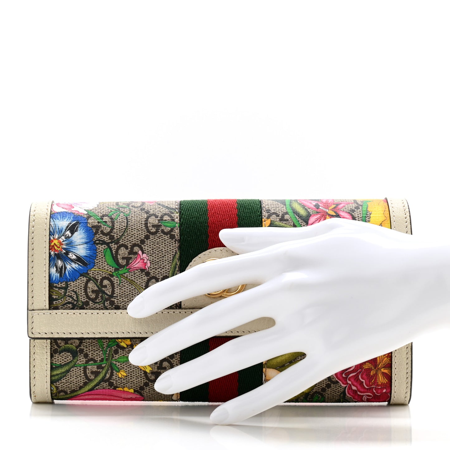 GG Supreme Monogram Flora Web Ophidia Continental Wallet White
