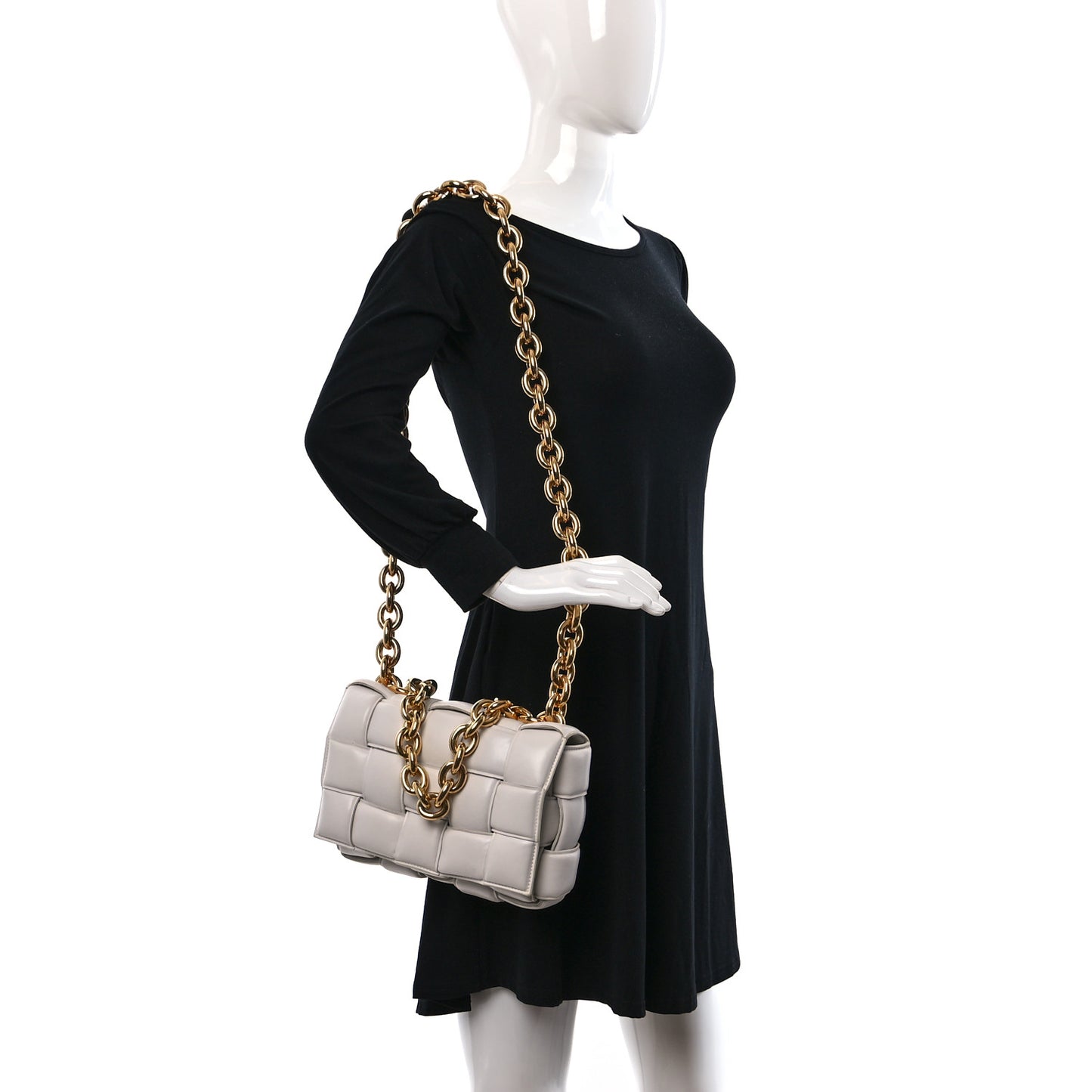 Lambskin Maxi Intreccio Padded Chain Cassette Crossbody Bag White