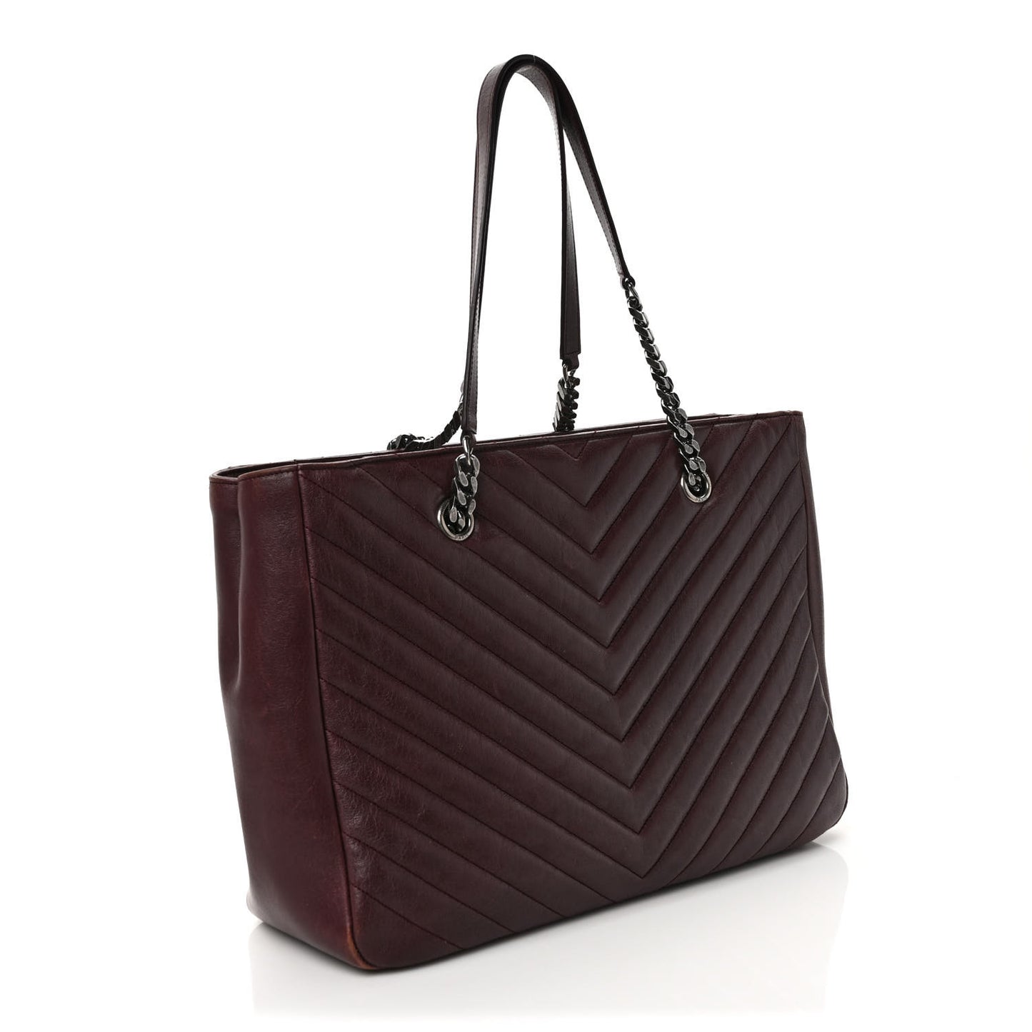 Sheepskin Matelasse Chevron Large Monogram Shopping Bag Burgundy