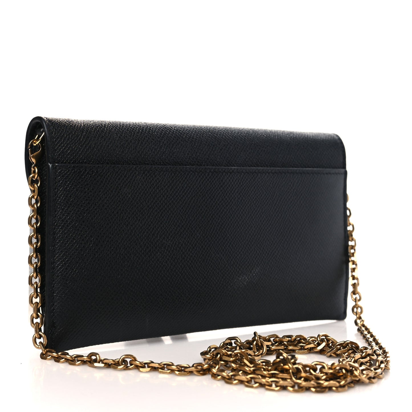 Grained Calfskin Saddle Chain Wallet Pouch Black
