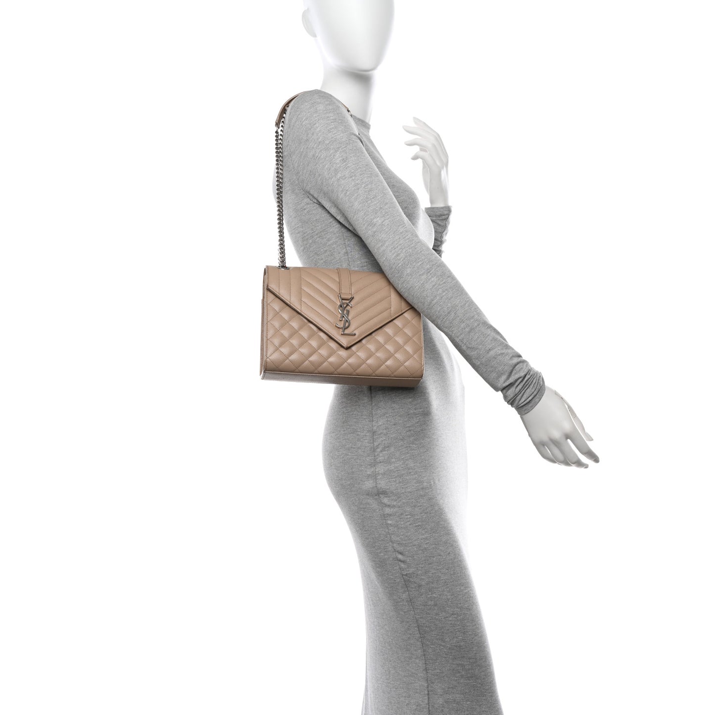Grain De Poudre Textured Mixed Matelasse Medium Triquilt Monogram Satchel Dark Beige