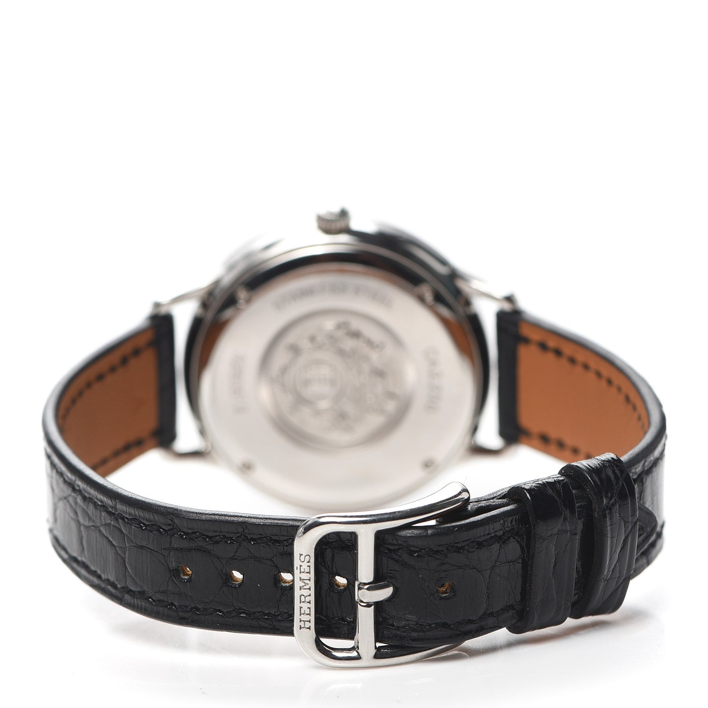 Stainless Steel Alligator Diamond 25mm Slim d'Hermes Quartz Watch Noir