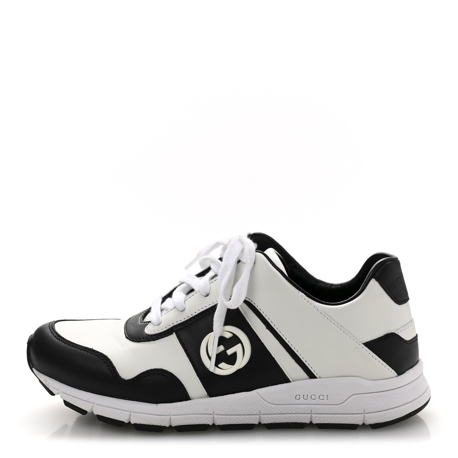 Gucci Calfskin Womens Interlocking G Sneakers 35.5 Black White 1 of 10