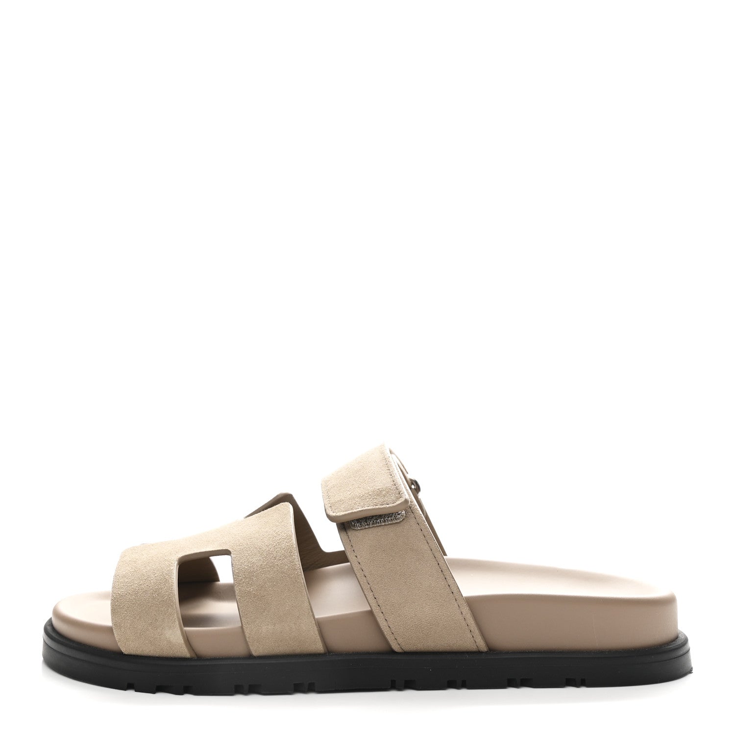 Hermes Suede Goatskin Womens Chypre Sandals 37.5 Beige Sable