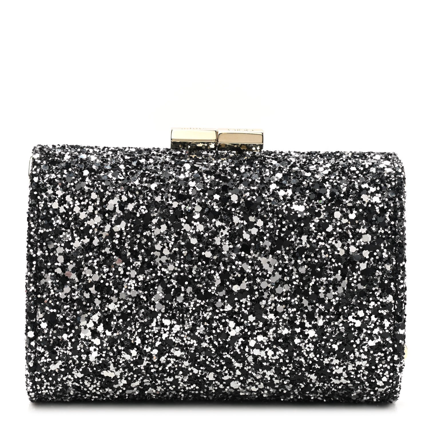 Jimmy Choo Glitter Fabric Mini Tube Black Silver 1093516