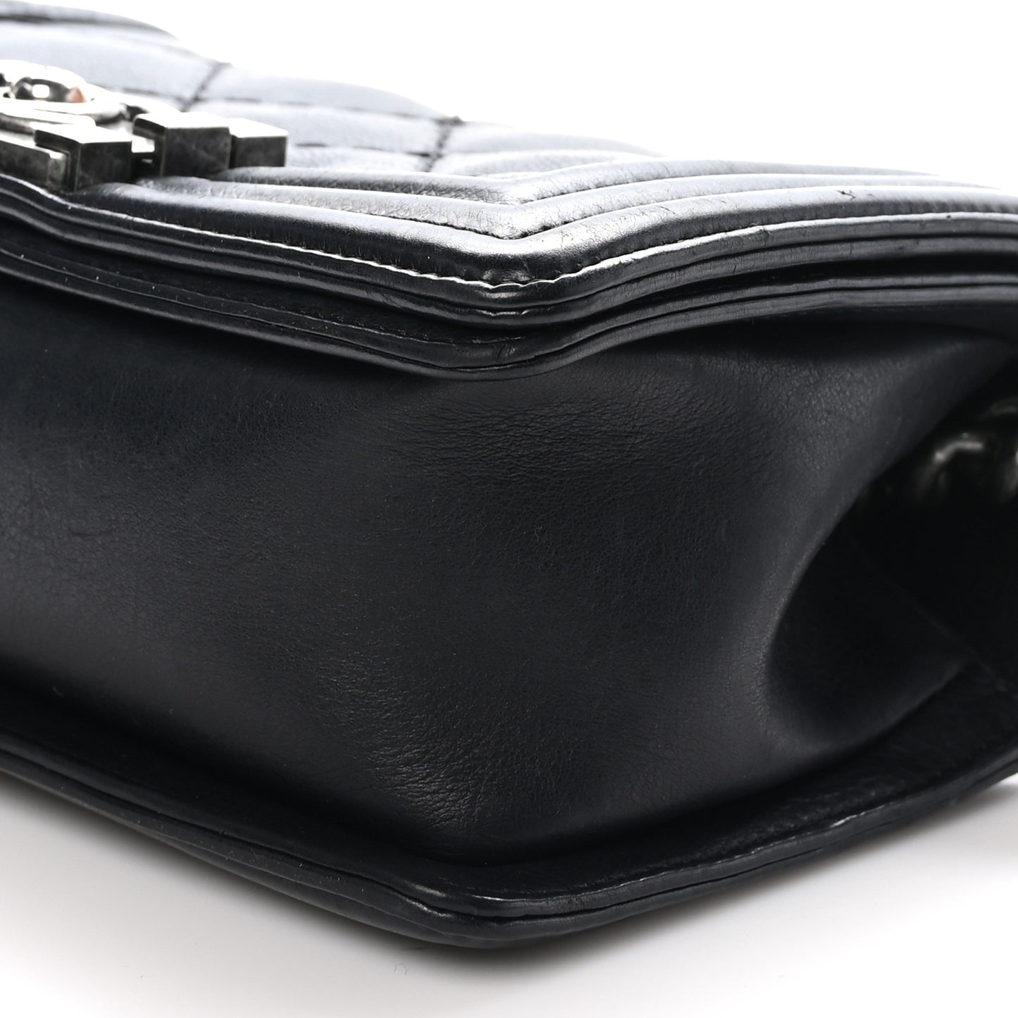 Calfskin Double Stitch Small Boy Flap Black