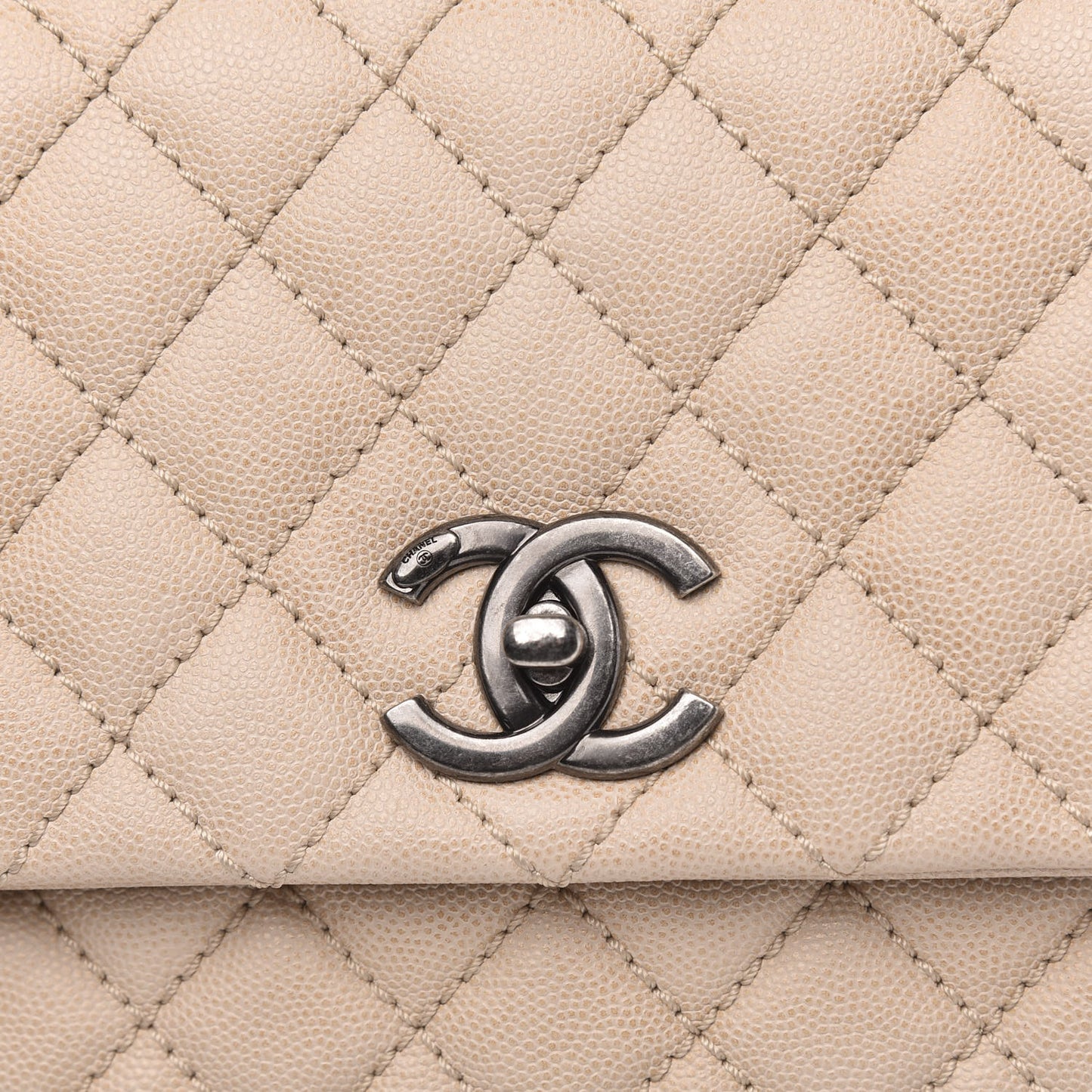 Caviar Quilted Medium Coco Handle Flap Light Beige