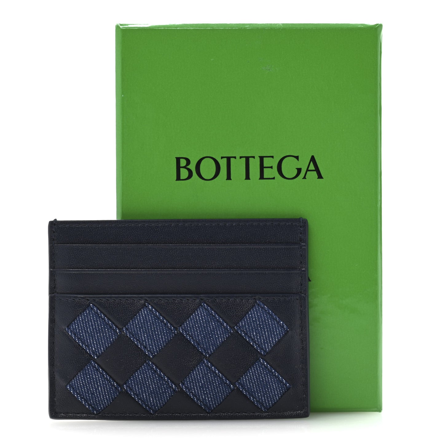 Nappa Denim Intrecciato Card Holder Abyss Indigo