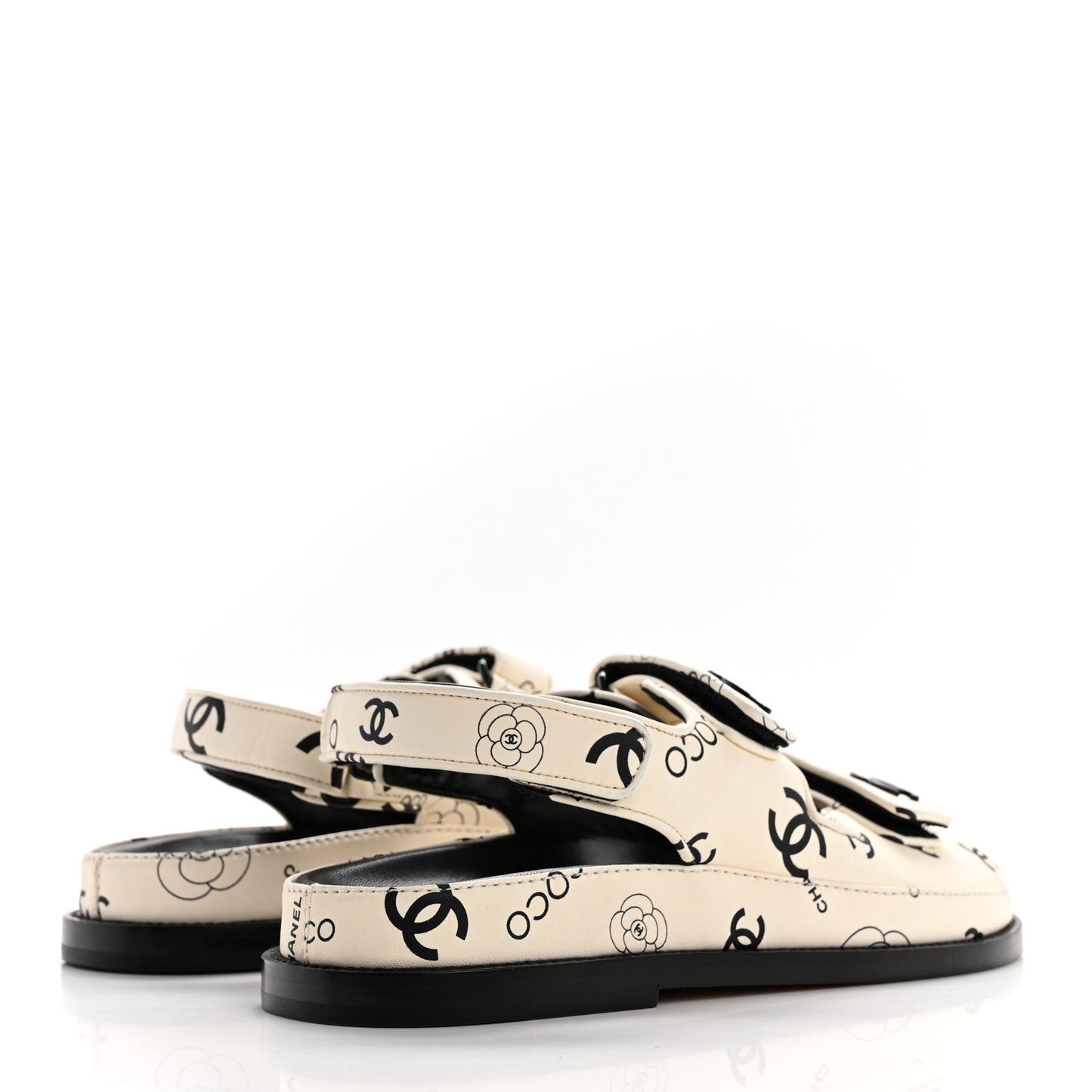 Lambskin Printed CC Velcro Dad Sandals 37.5 White Black