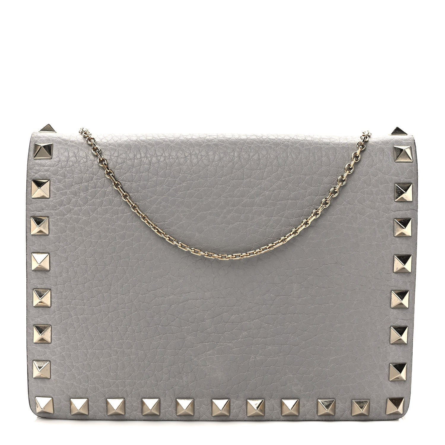 Valentino Garavani Pebbled Calfskin Rockstud Wallet On Chain Pastel Grey 1 of 10
