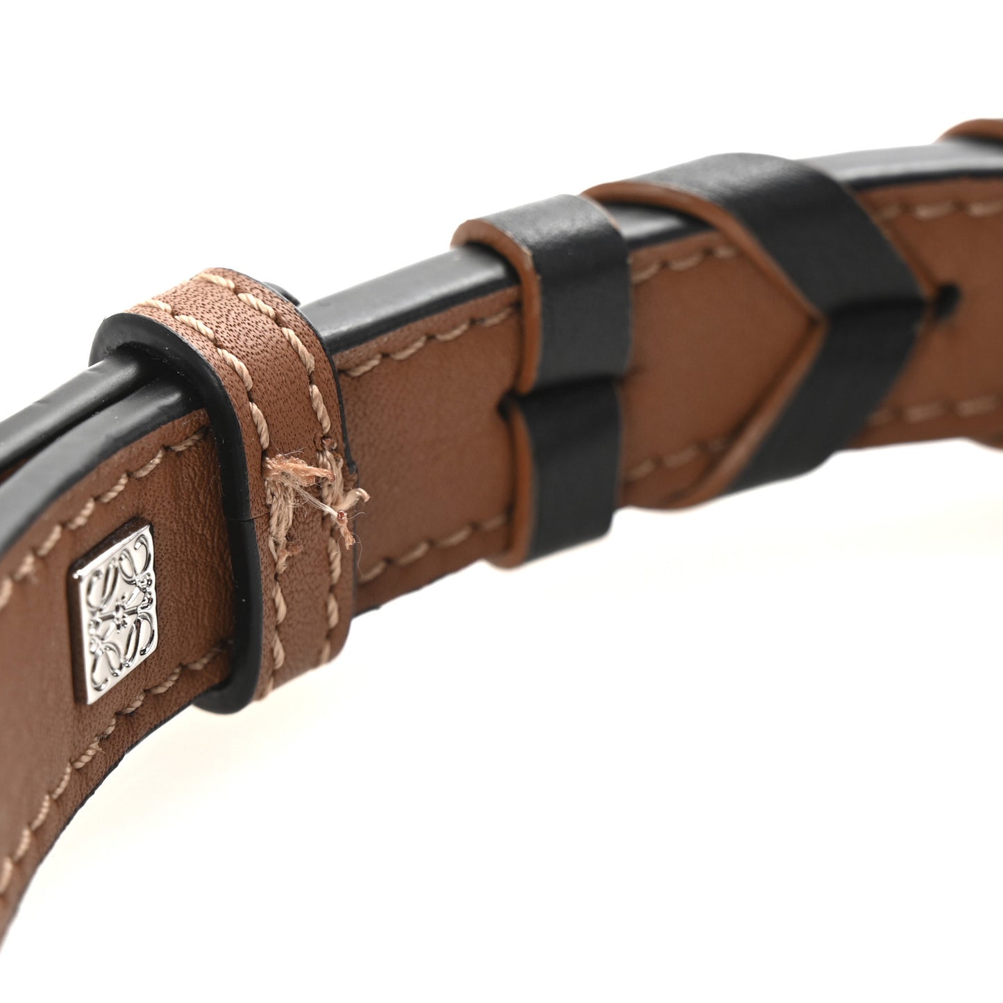 Calfskin Braided Short Strap Tan Black