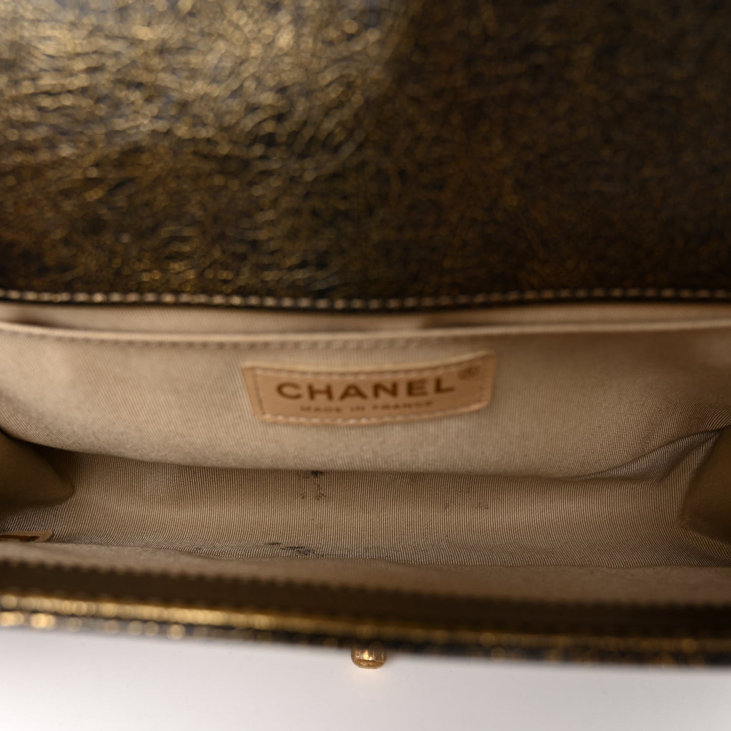 Cracked Metallic Calfskin Quilted Medium Boy Flap Gold