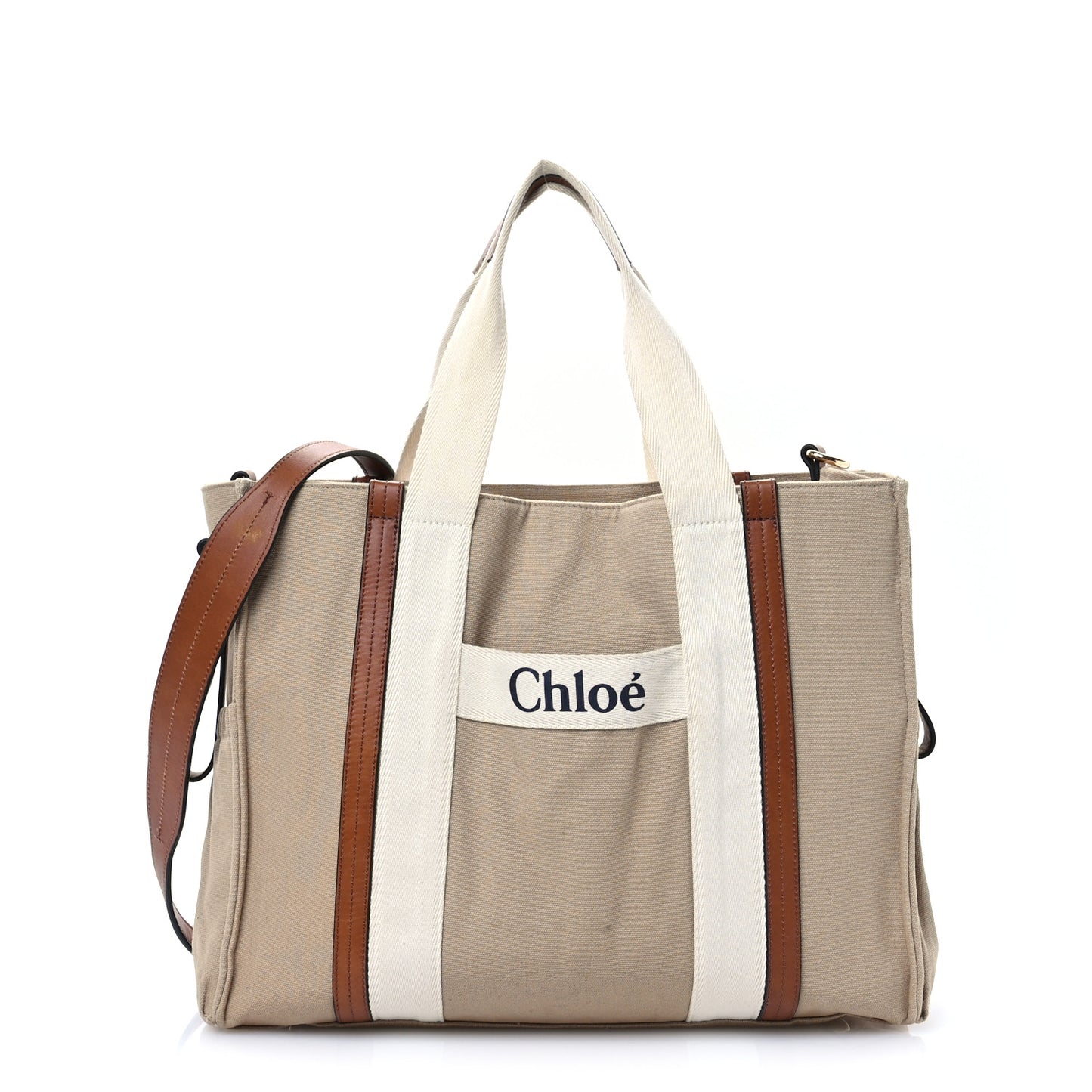 Cotton Calfskin Diaper Bag White Brown