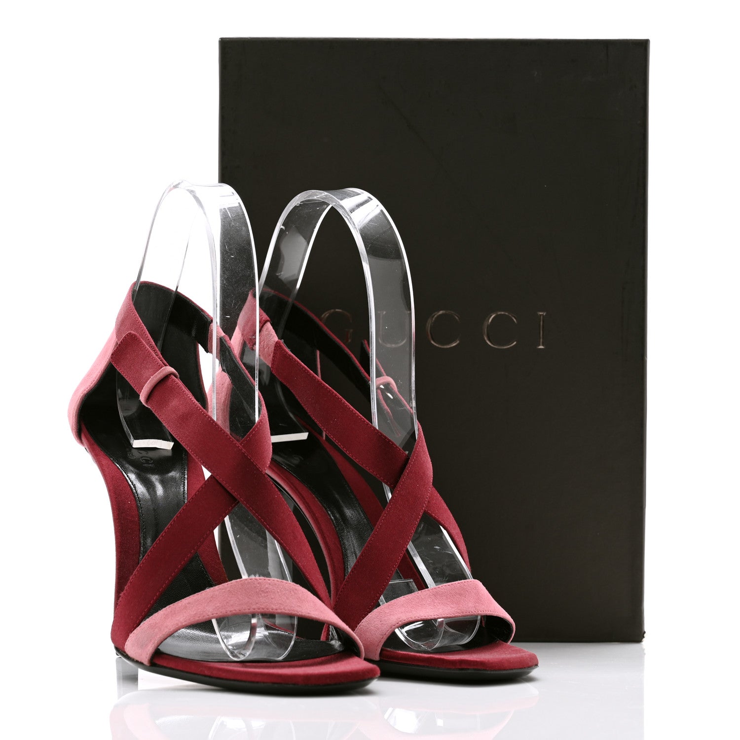 Gucci Suede Satin Tess Sandals 37 Bordeaux 10 of 10