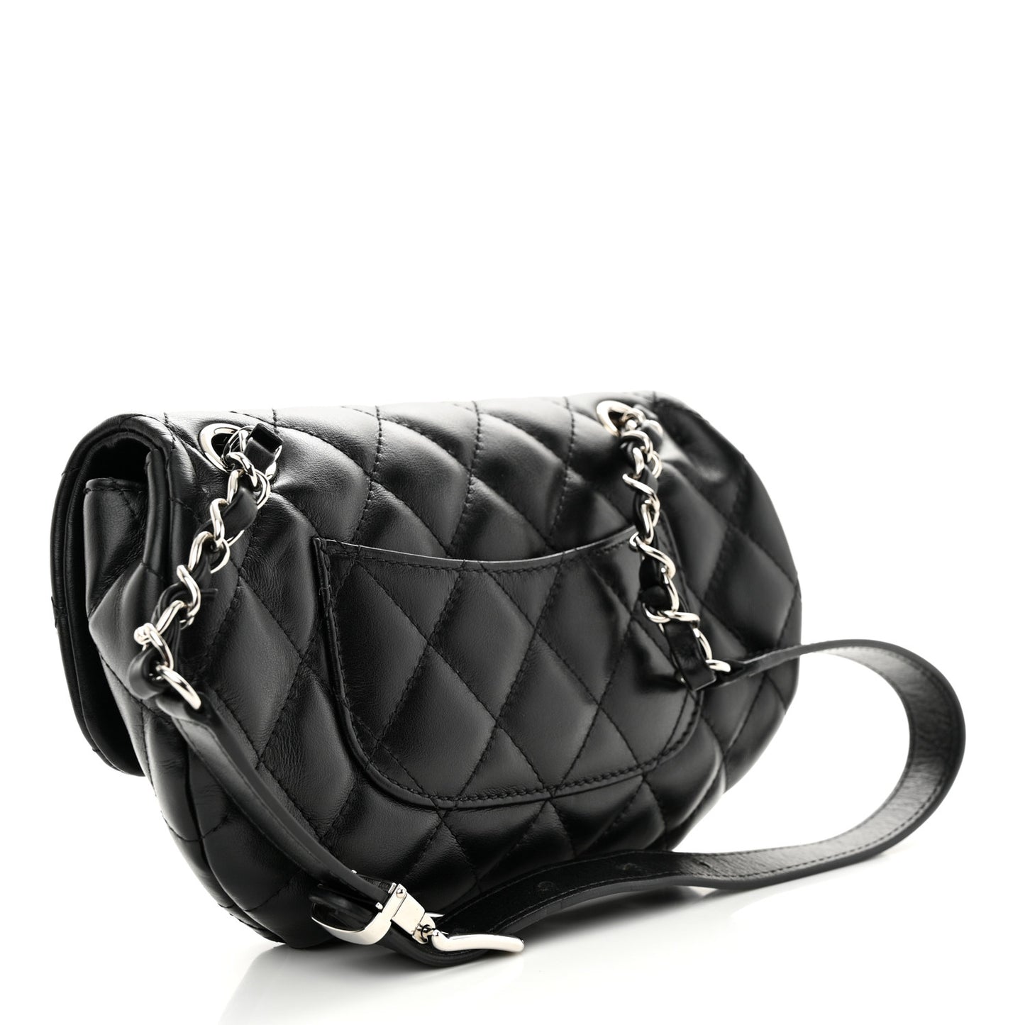 Calfskin Quilted CC Uniform Flap Belt Bag Black