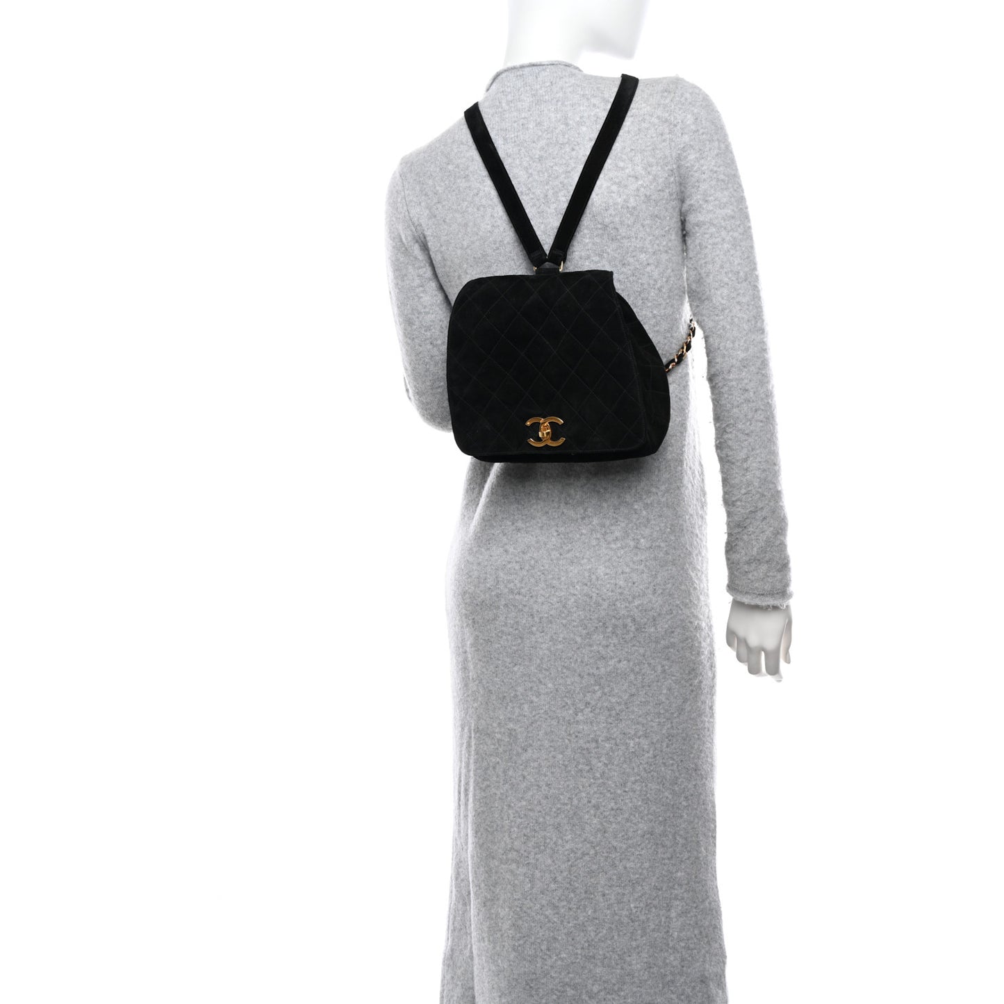 Suede Quilted CC Drawstring Backpack Black