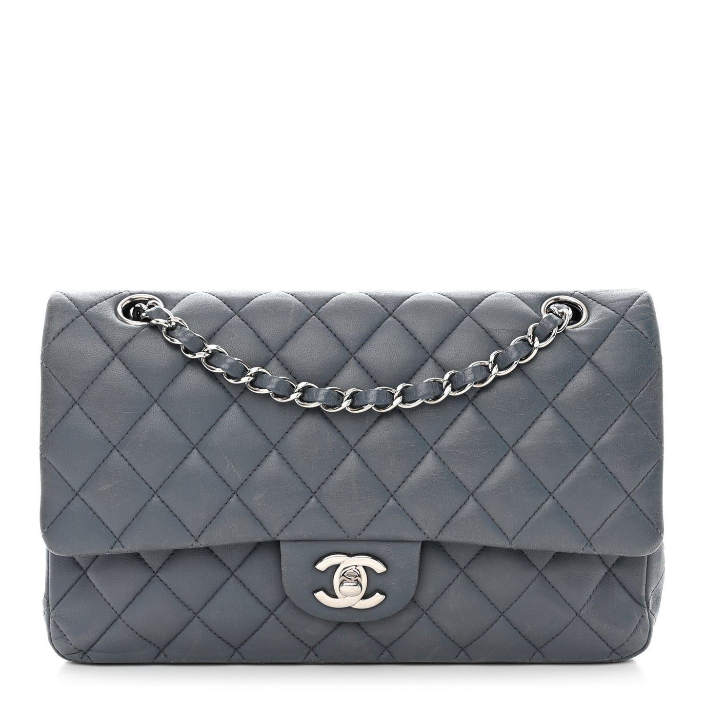 Lambskin Quilted Medium Double Flap Dark Grey