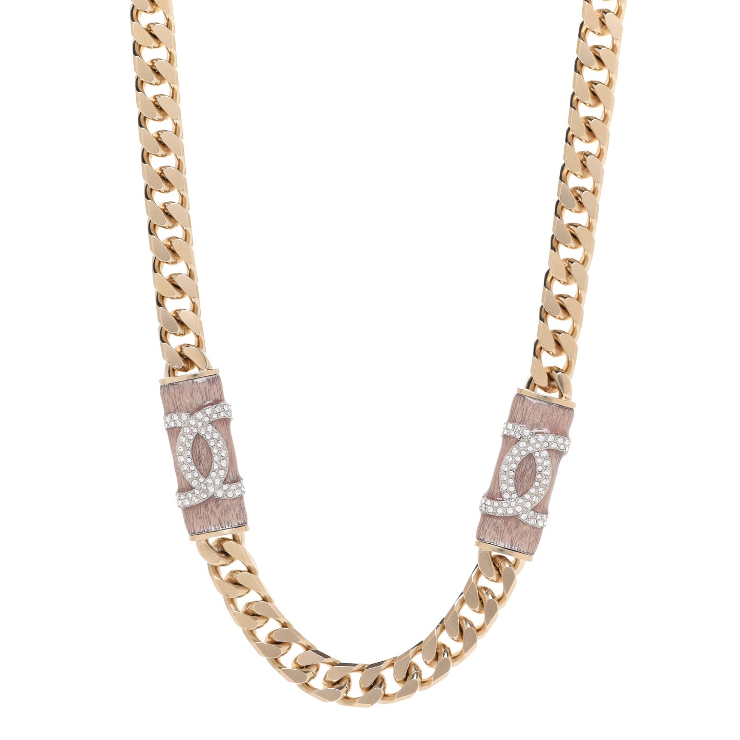 Crystal Strass CC Necklace Light Gold Pink