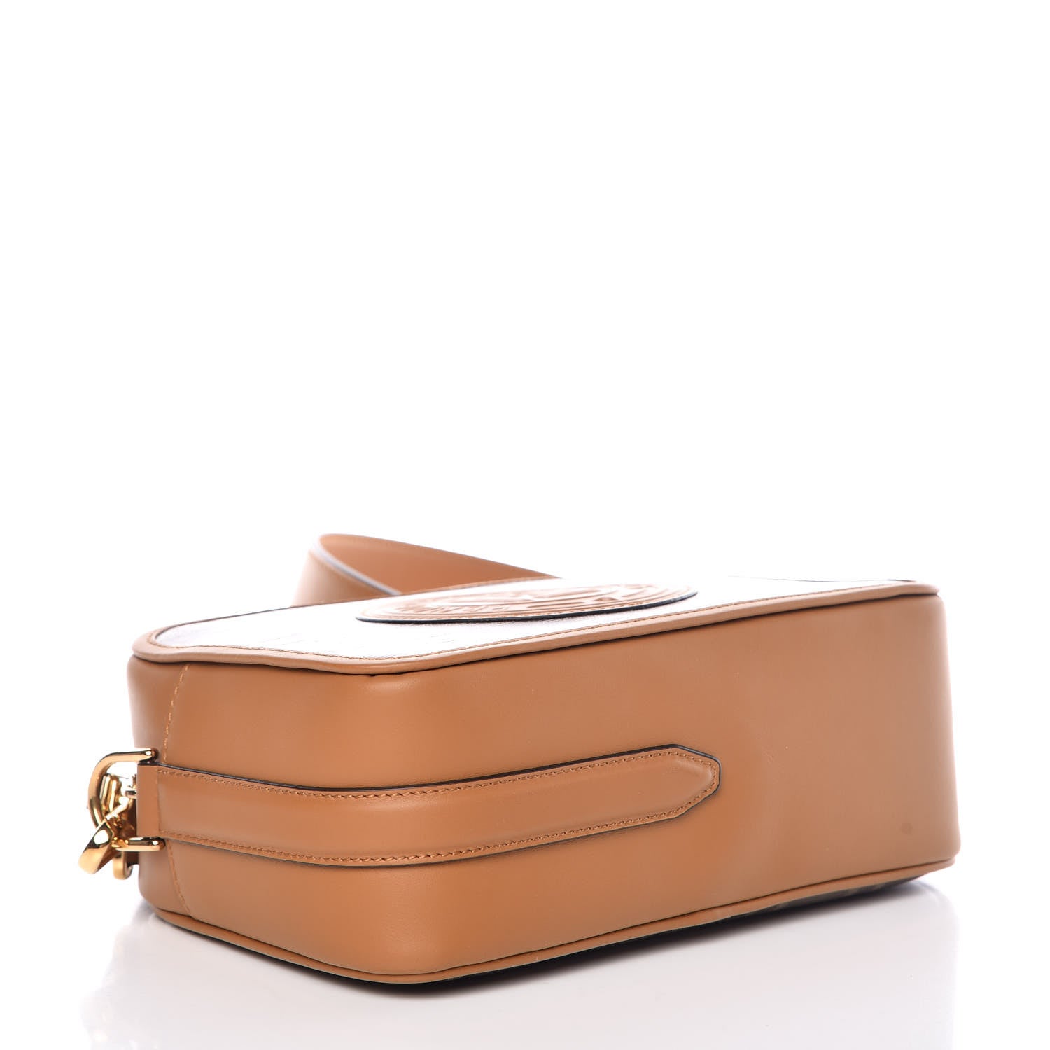 Fendi Glazed Fabric Vitello Century F is Fendi FF 1974 Stamp Patch Camera Case Mogano Panna Caramello 4 of 9