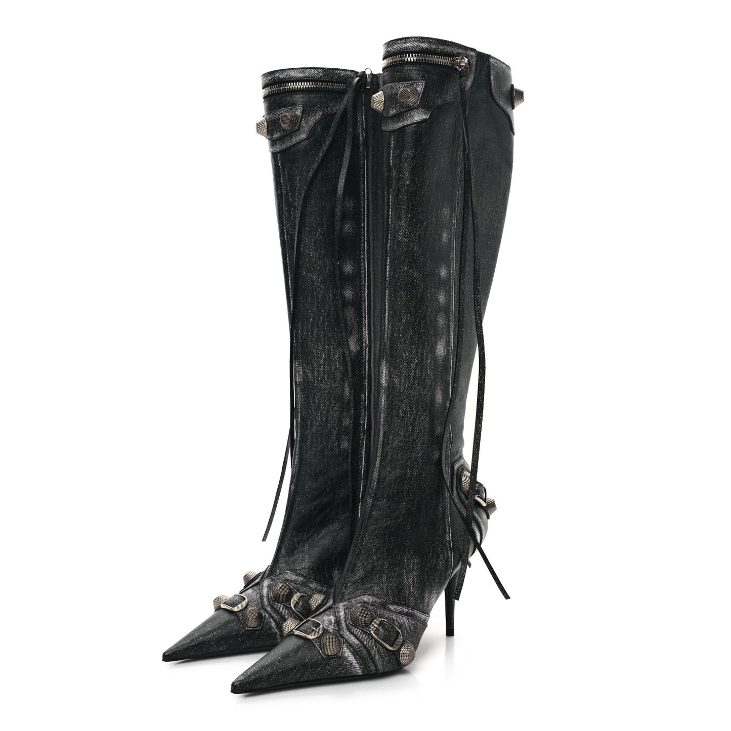 Nappa Denim Printed Cagole 90mm Boots 37 Black