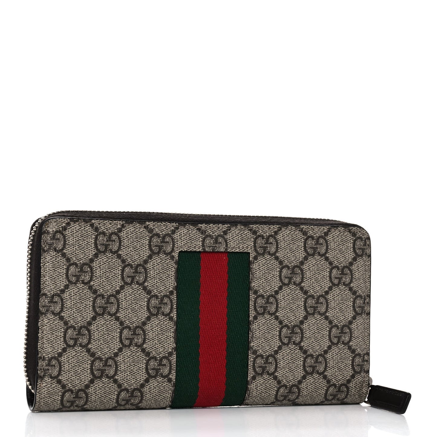 GG Supreme Monogram Web Zip Around Wallet Beige Cocoa