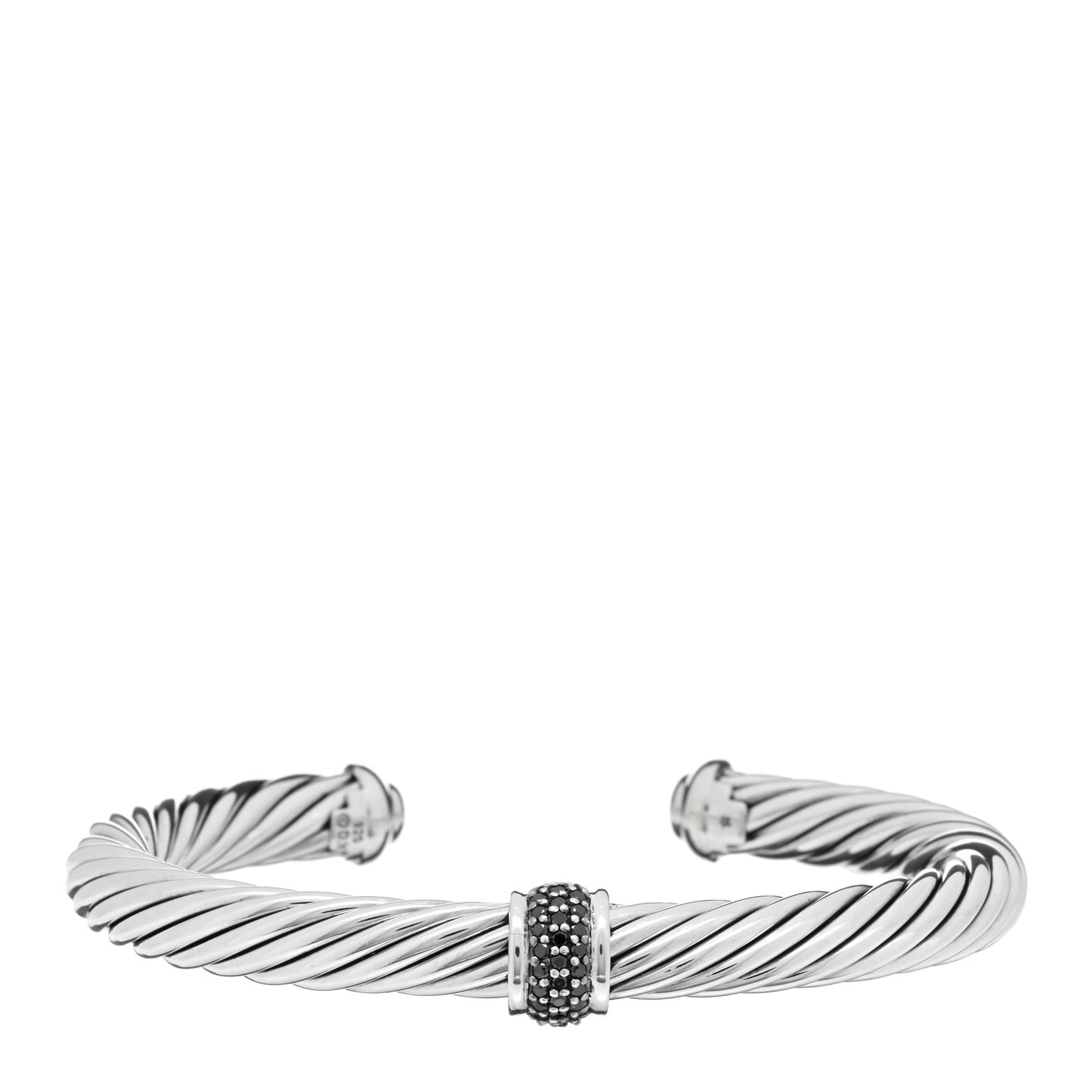 Sterling Silver Black Diamond 7mm Cable Classics Station Bracelet