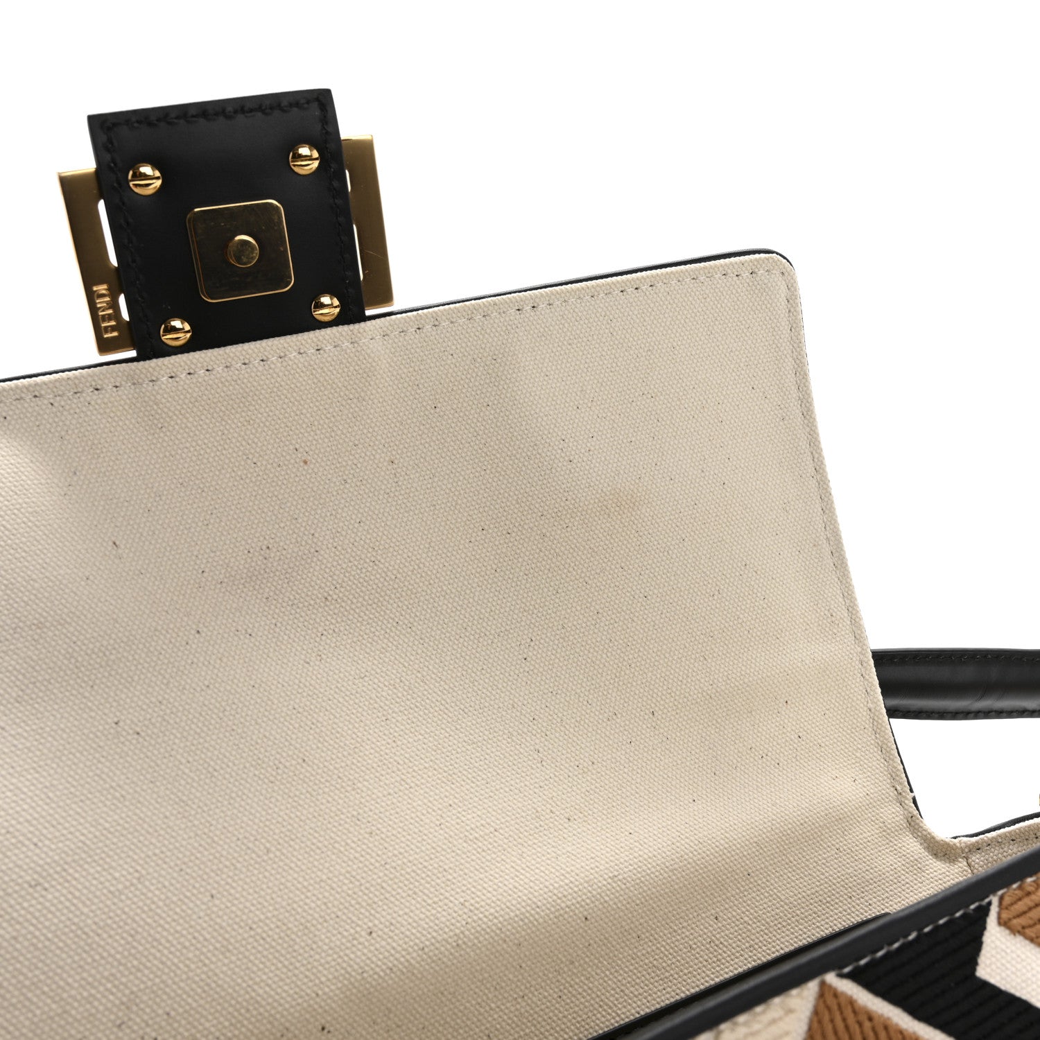 Fendi Canvas Vitello Seta FF Embroidered Baguette Brandy Black 11 of 13