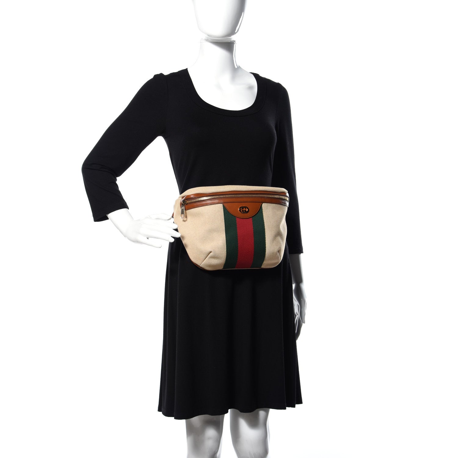 Gucci Vintage Canvas Web Belt Bag Sand Cuir 2 of 9