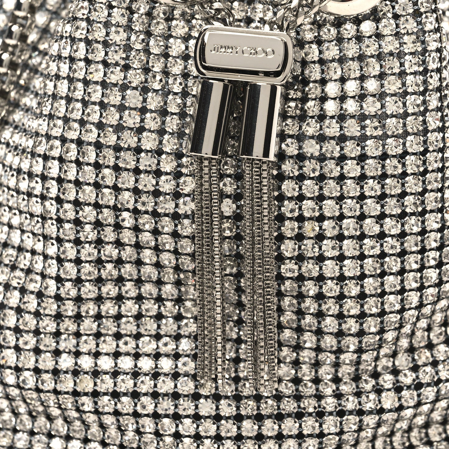Satin Crystal Embellished Micro Bon Bon Bag Silver