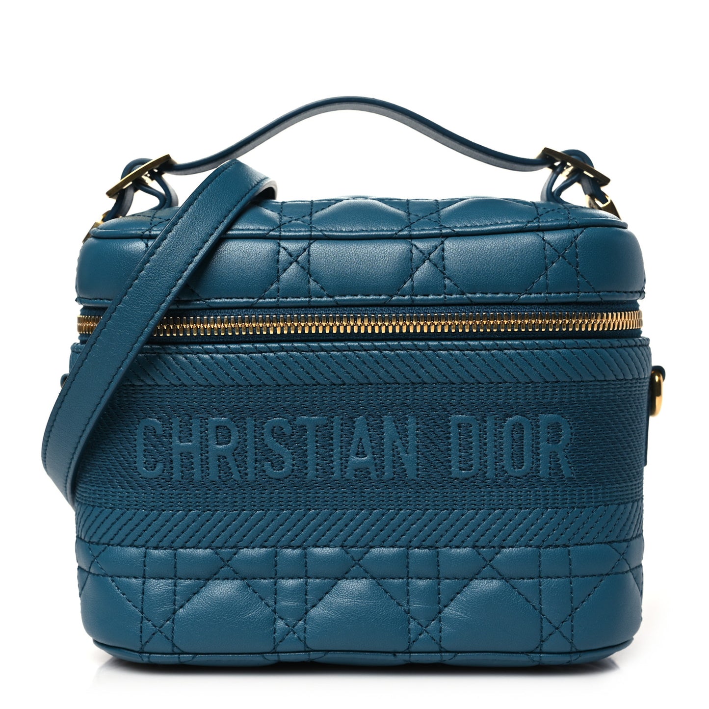 Lambskin Cannage Small Diortravel Vanity Case Deep Ocean