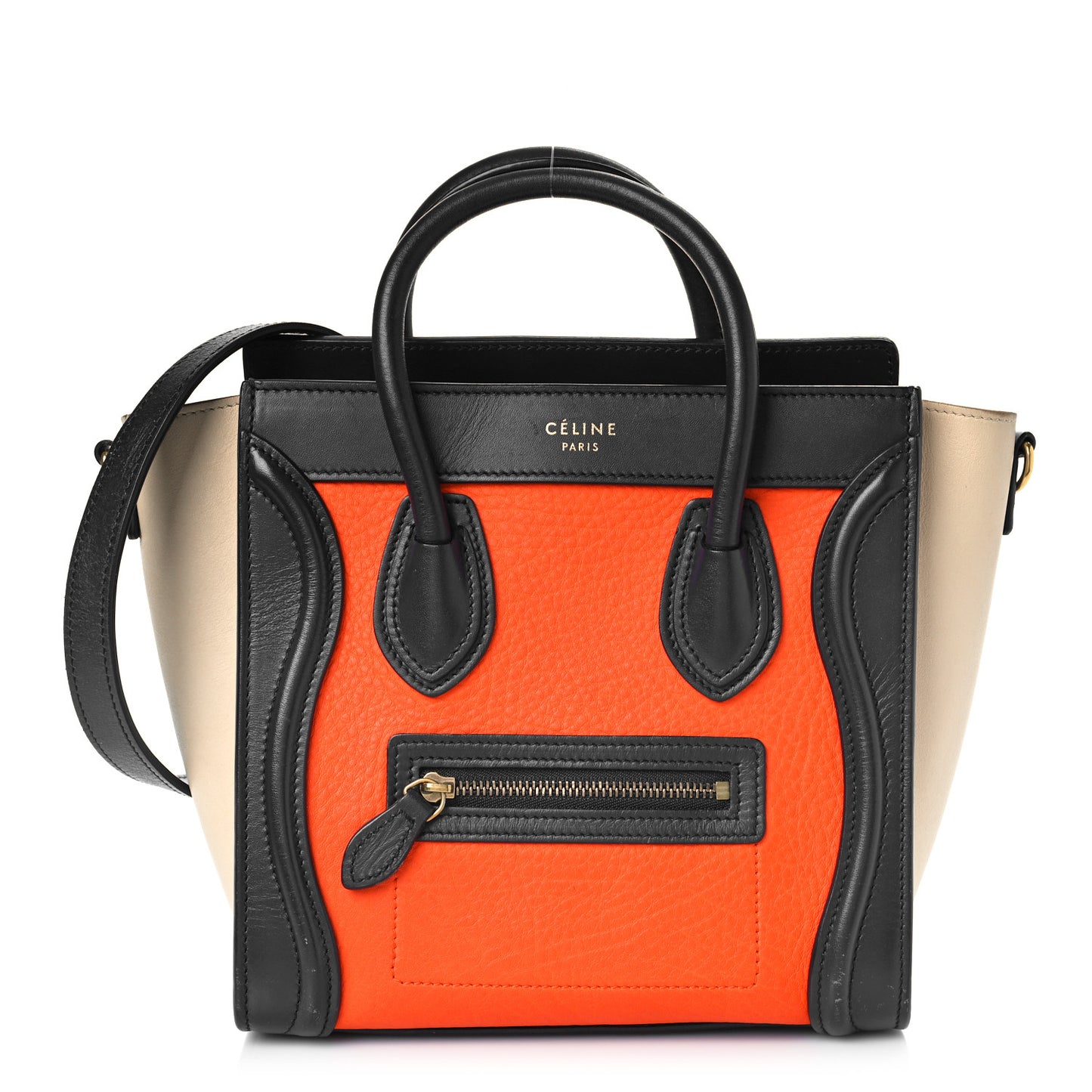 Elephant Calfskin Nano Tri-Color Luggage Bright Orange