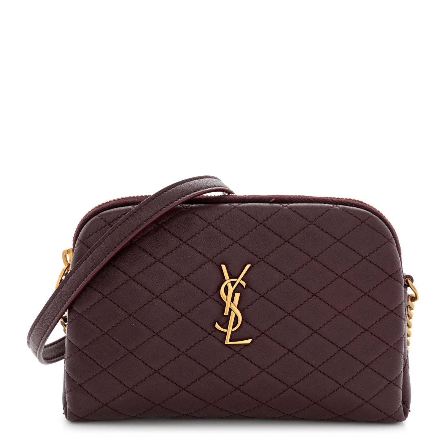 Saint Laurent Lambskin Quilted Gaby Zipped Pouch Rouge Cabernet