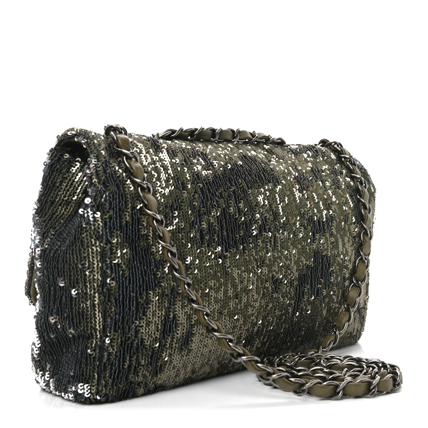Chanel Sequin Coco Cuba Medium Single Flap Khaki 3 of 10