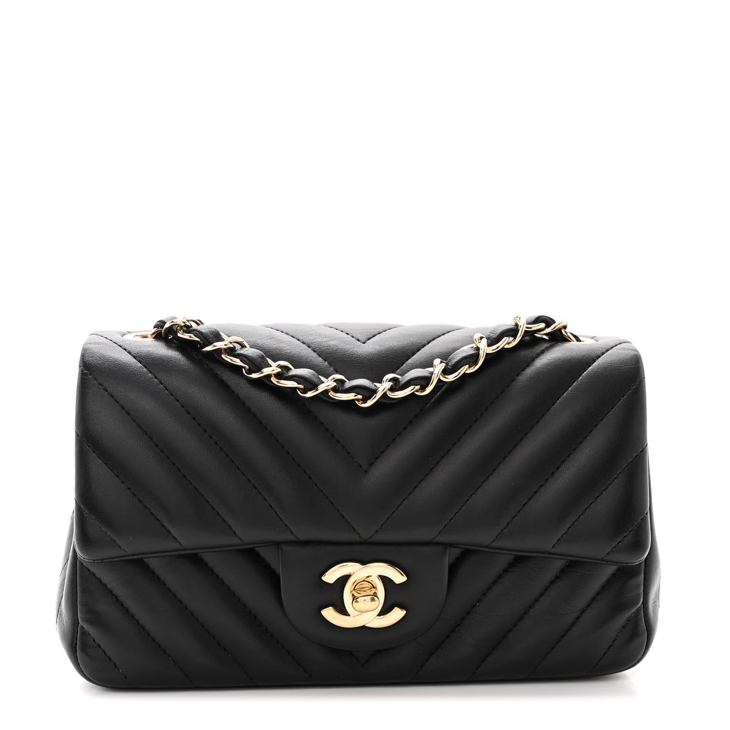 Lambskin Chevron Quilted Mini Rectangular Flap Black