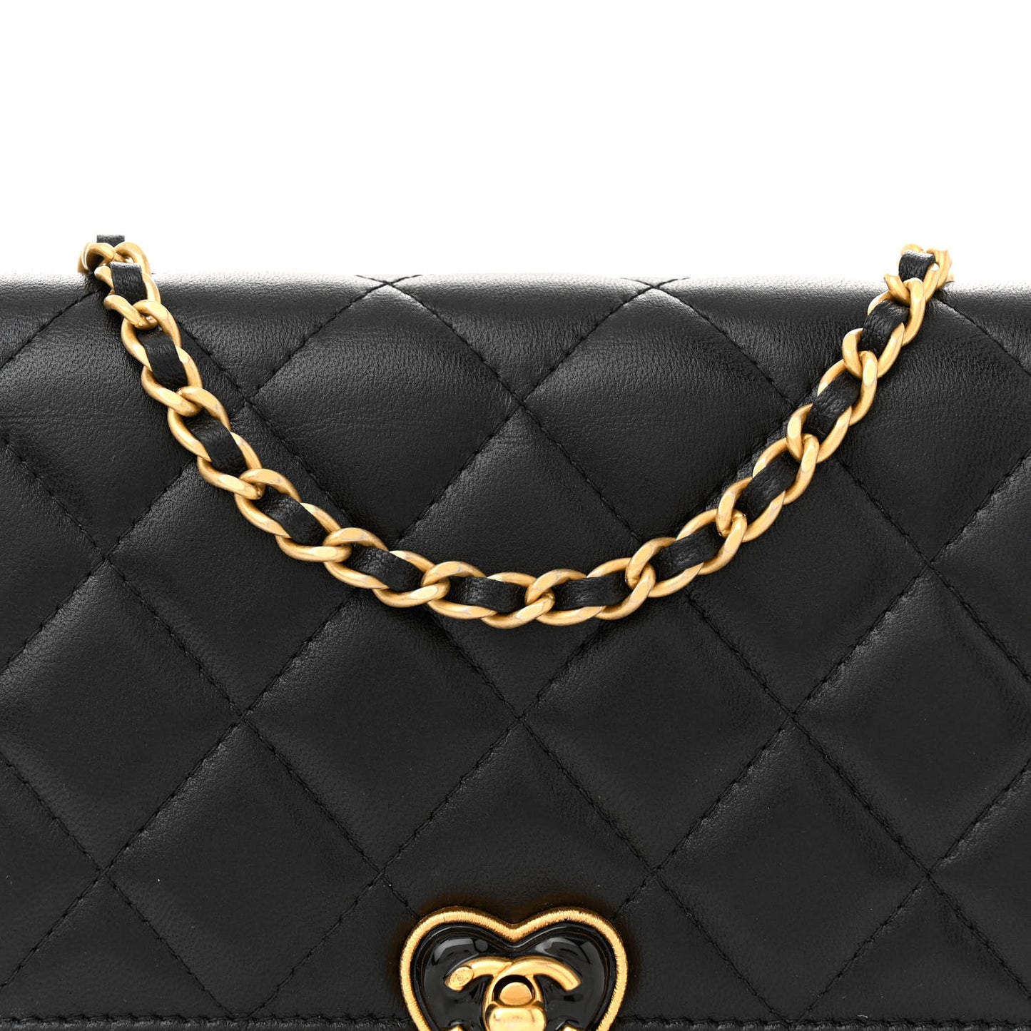 Lambskin Plexiglass Quilted Coco Love Wallet On Chain WOC Black