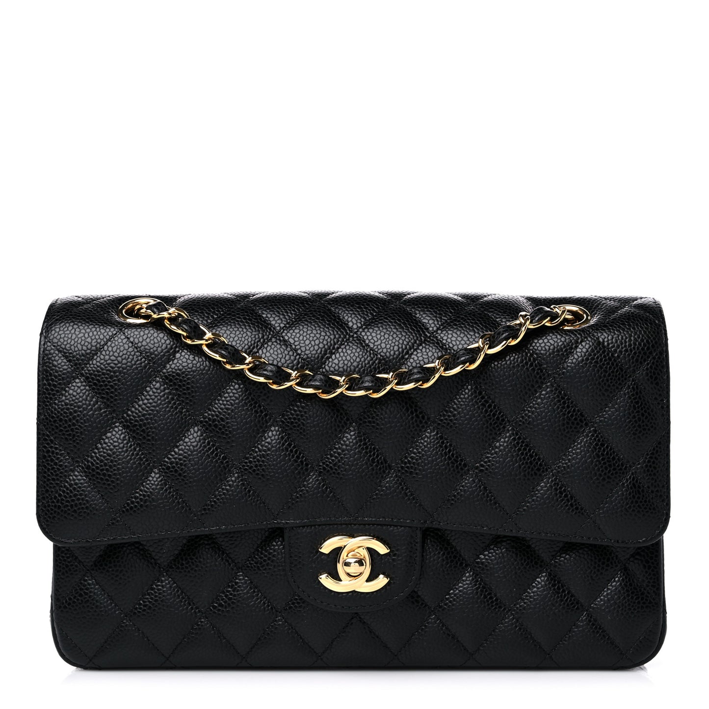 Caviar Quilted Medium Double Flap Black