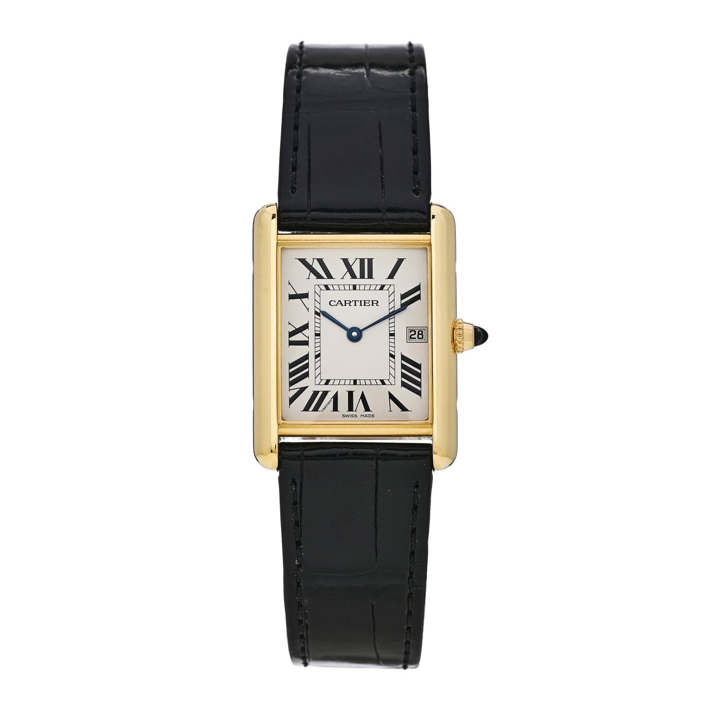 18K Yellow Gold Alligator 26mm Tank Louis Quartz Watch