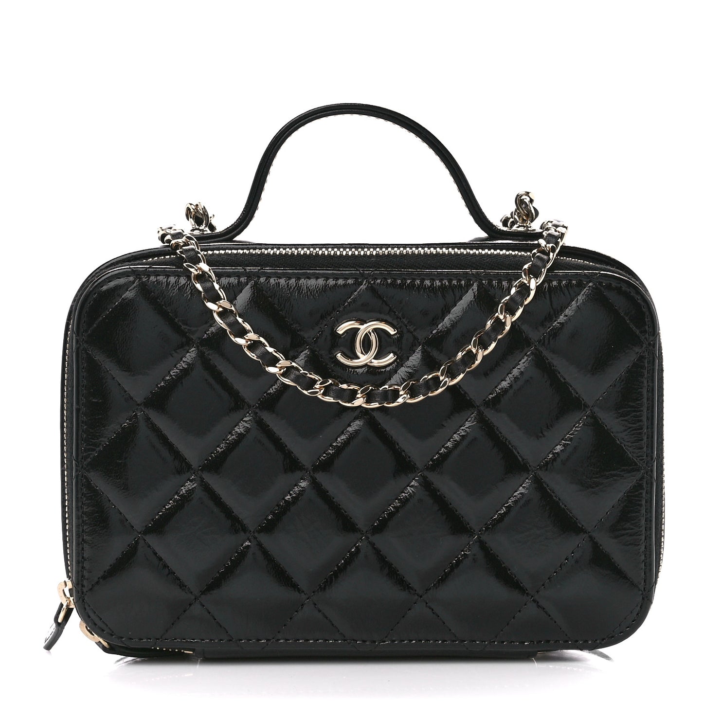 Shiny Lambskin Quilted CC Vanity Case Black