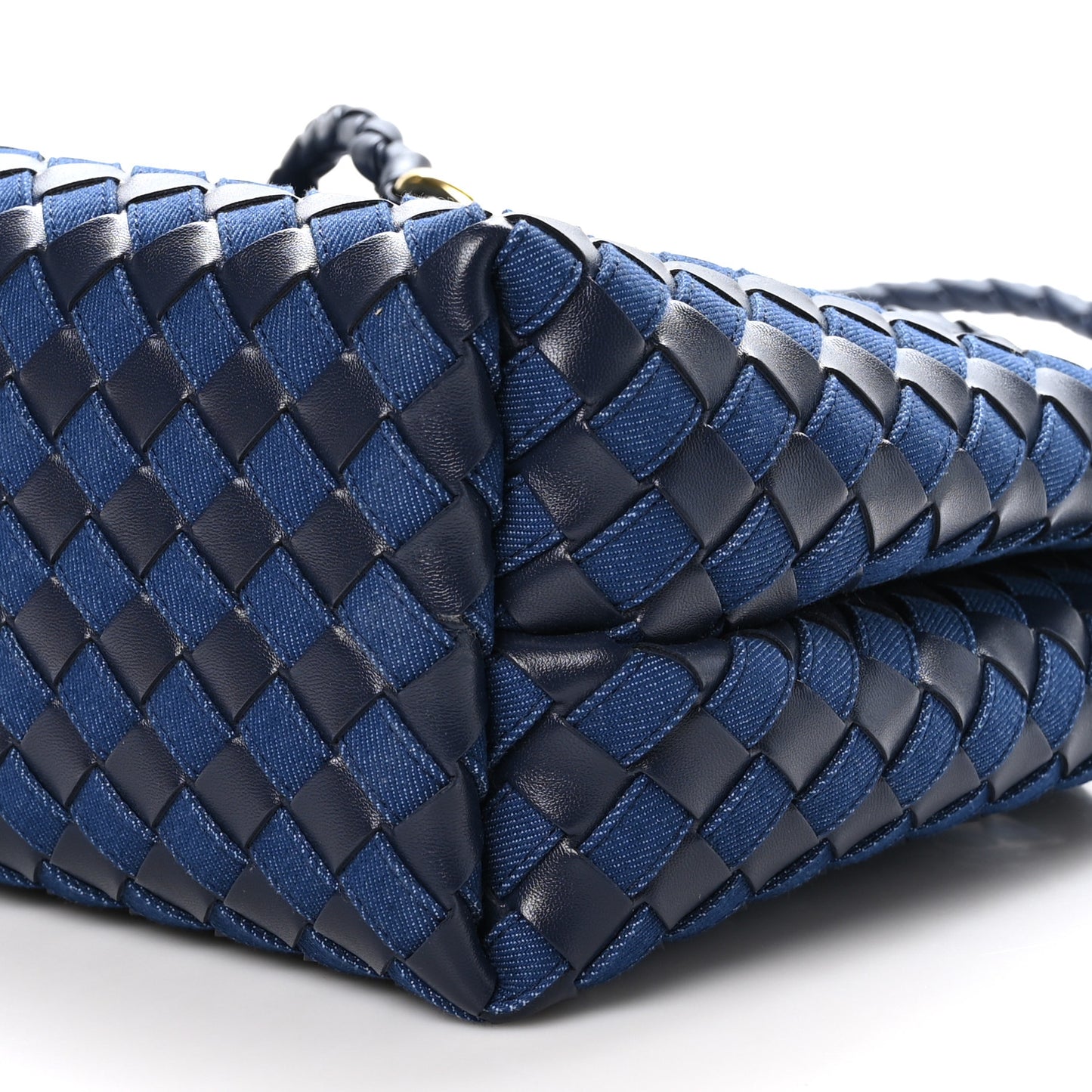 Nappa Intrecciato Denim Medium Andiamo Shoulder Bag Abyss Indigo