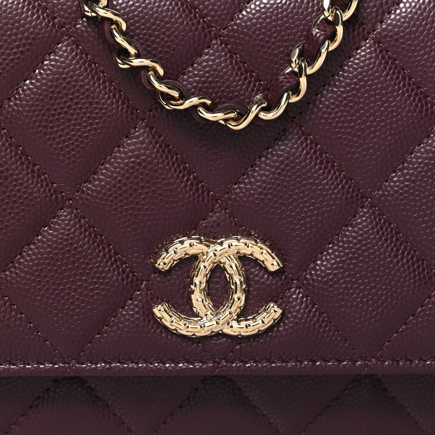 Caviar Quilted Embossed CC Wallet On Chain WOC Dark Burgundy