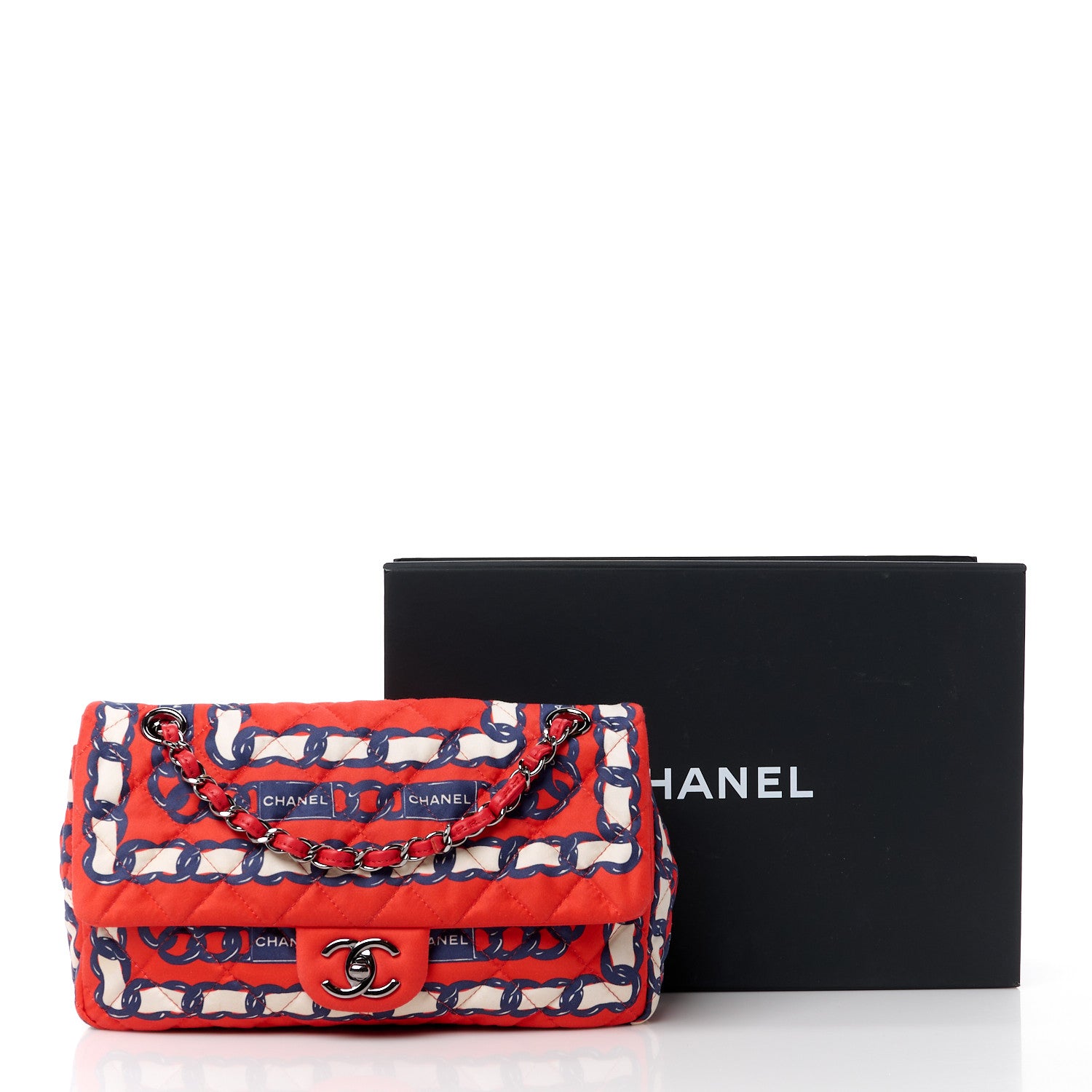 Chanel Silk Chain Printed Medium Single Flap Red 14 of 14