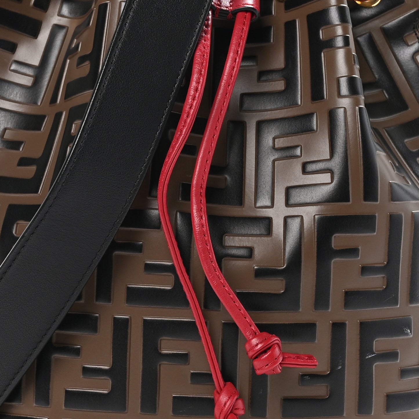 Vitello Grace F is Fendi Bi-Color FF 1974 Embossed Grande Mon Tresor Bucket Bag Maya Black Fragola